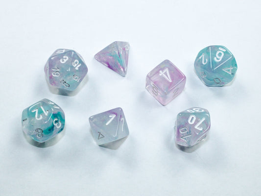 Nebula Wisteria/white Mini-Polyhedral 7-Die Set