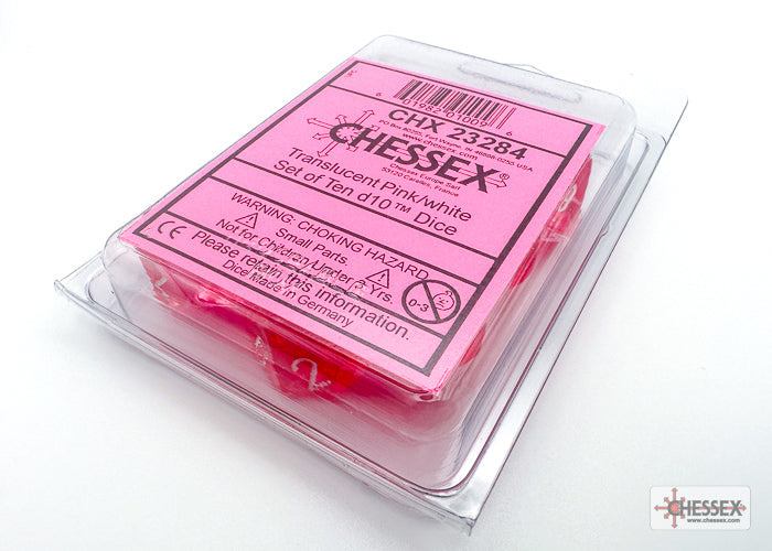 CHX23284: Translucent Pink/white Set of Ten d10's