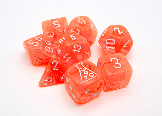 CHX30060: Translucent Neon Orange/white Polyhedral 7-Die Set