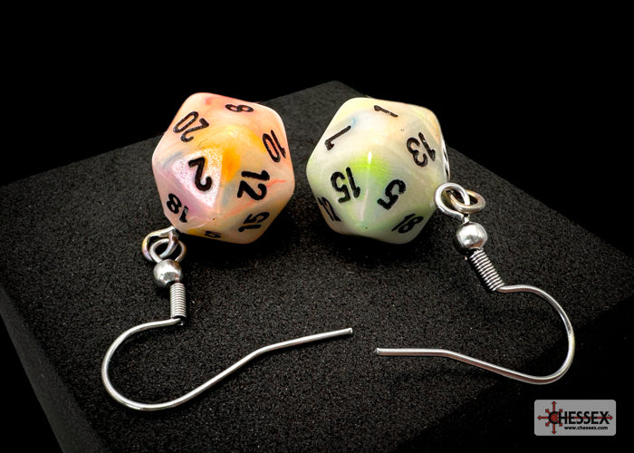 Hook Earrings Pair of Festive Circus Mini D20s