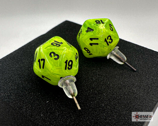 Stud Earrings Pair of Vortex Bright Green Mini D20s