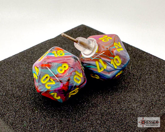 Stud Earrings Pair of Festive Mosaic Mini D20s