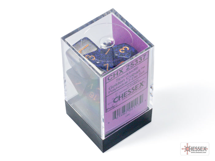 Speckled Golden Cobalt Polyhedral 7-Dice Set