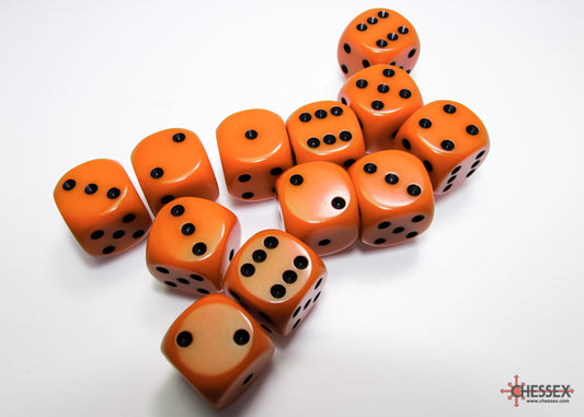 Opaque Orange/black 16mm d6 Dice Block (12 dice)