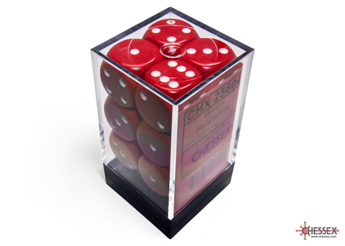 Opaque Red/white 16mm d6 Dice Block (12 dice)