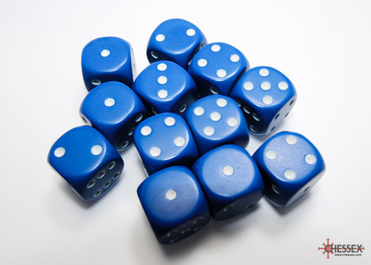 Opaque Blue/white 16mm d6 Dice Block (12 dice)