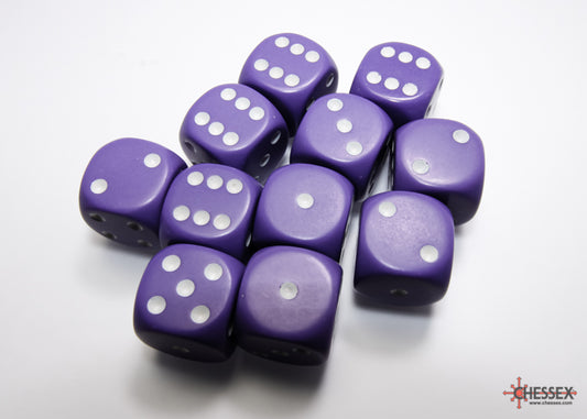 Opaque Purple/white 16mm d6 Dice Block (12 dice)