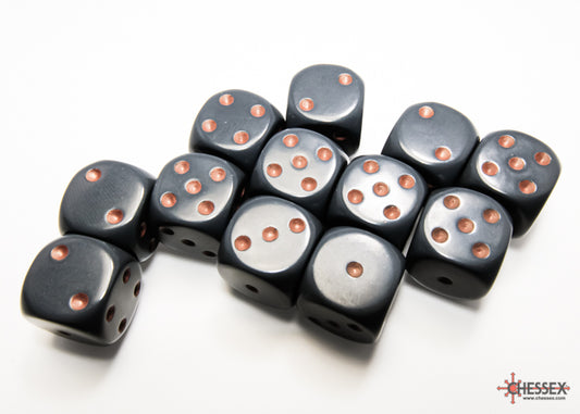 Opaque Dark Grey/copper 16mm d6 Dice Block (12 dice)