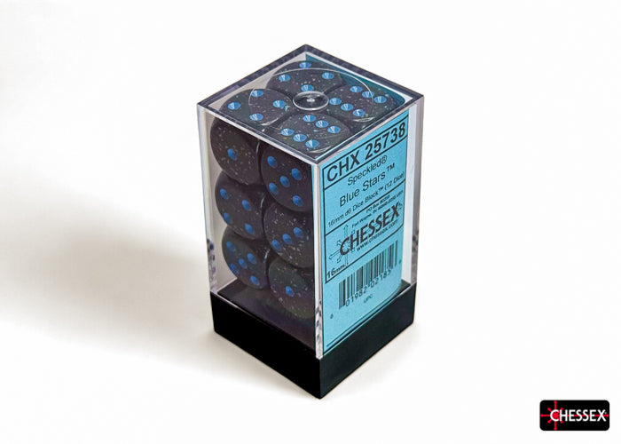Speckled Blue Stars 16mm d6 Dice Block (12 dice)