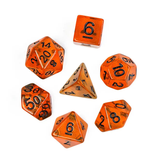 Orange Aurora Glitter Dice Set