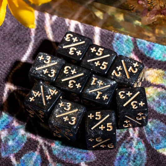 Black Glitter MTG Positive Counter Dice (12mm Single)