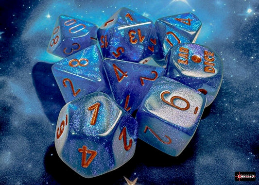 Borealis Midnight/copper Polyhedral Dice Set