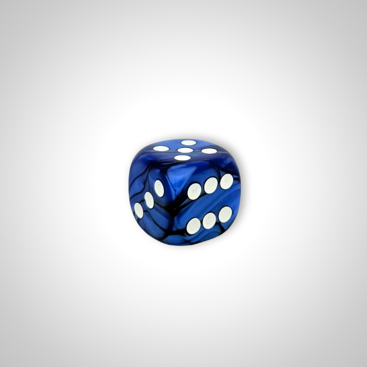 Deluxe Marbelized Blue/white 35mm d6 dice w/pips (Chessex Off Colour Single D6)