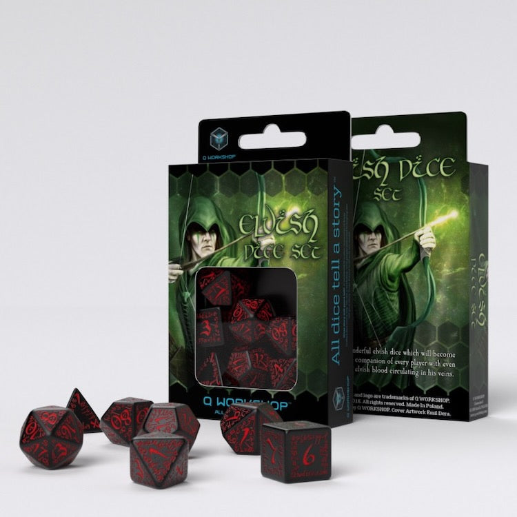 Elvish Black & red Dice Set