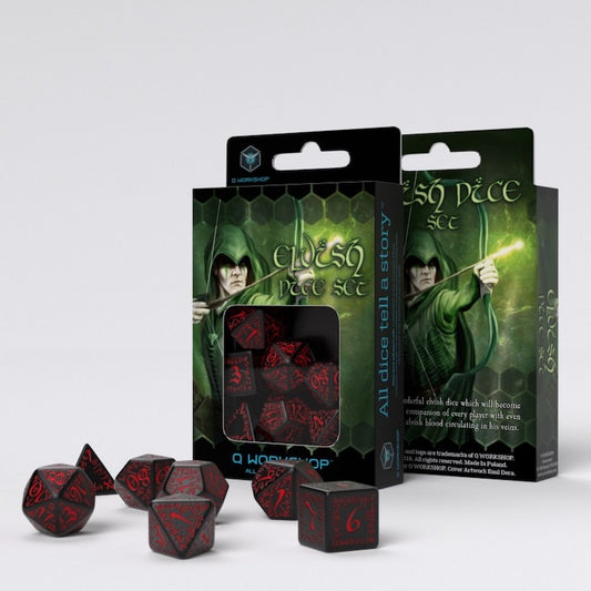 Elvish Black & red Dice Set