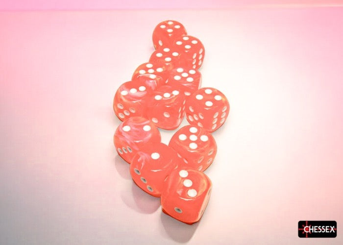 CHX27753: Festive Dahlia/white Luminary 16mm d6 Dice Block (12 dice)
