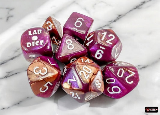 Gemini Copper-Purple/white Polyhedral Dice Set