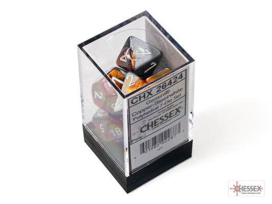 Gemini Copper-Steel/white Polyhedral Dice Set