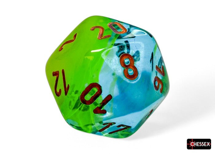 CHX26470: Gemini Plasma Green-Teal/orange Luminary Polyhedral 7-Dice Set