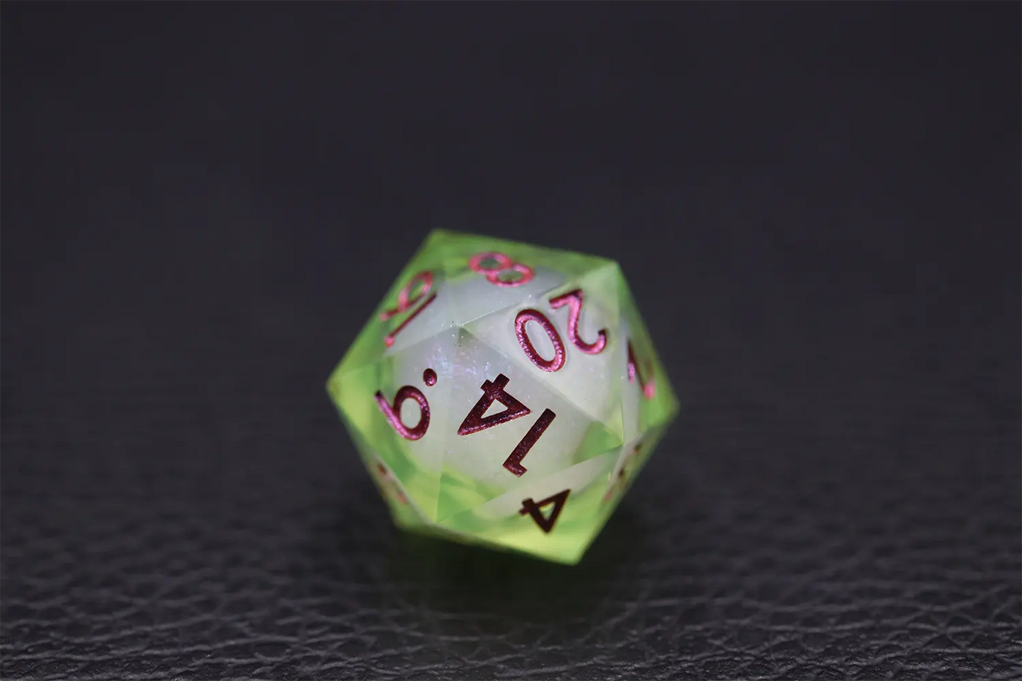 Fluorescent Green Sharp Edged with Liquid Core Dice Set