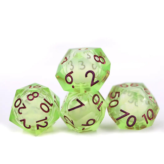 Fluorescent Green Sharp Edged with Liquid Core Dice Set