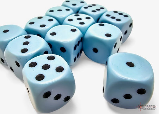 Opaque Pastel Blue/black 16mm d6 Dice Block (12 dice)