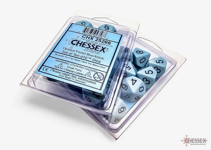 CHX25266: Opaque Pastel Blue/black Set of Ten d10s