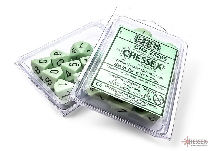 CHX25265: Opaque Pastel Green/black Set of Ten d10s