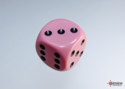 CHX25664: Opaque Pastel Pink/black 16mm d6 Dice Block (12 dice)