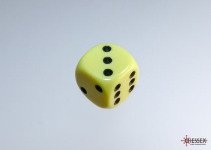 CHX25862: Opaque Pastel Yellow/black 12mm d6 Dice Block (36 dice)