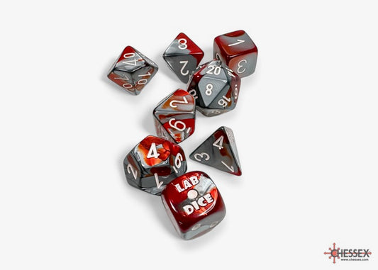 CHX30066: Gemini Red-Steel/white Polyhedral Dice Set