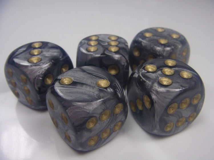 Leaf Steel/Gold 20mm d6 dice w/pips (Single Die)
