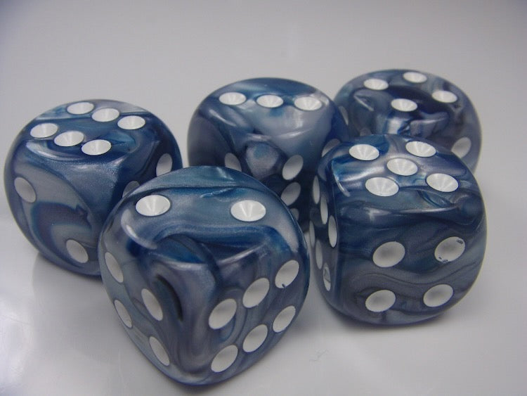 Lustrous Slate/white 20mm d6 dice w/pips (Single Die)