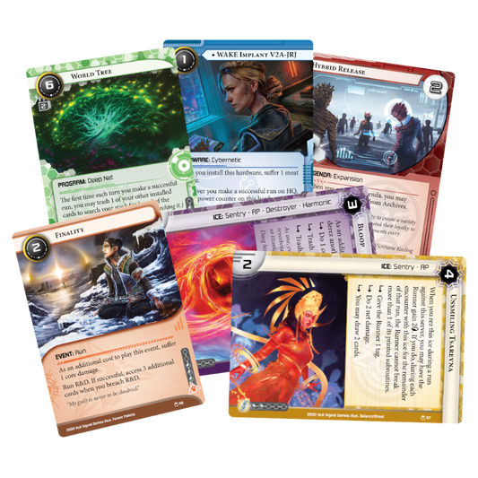 Collection of trading cards with various designs and text on a white background