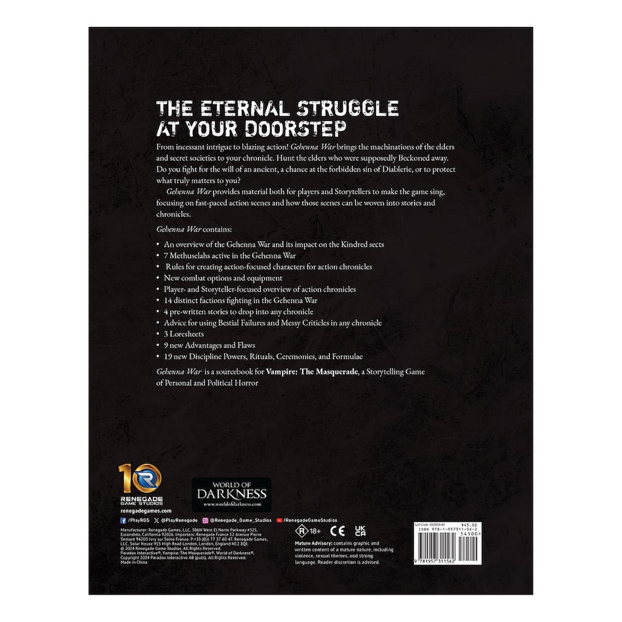 Vampire: The Masquerade 5th Edition Roleplaying Game Gehenna War Sourcebook