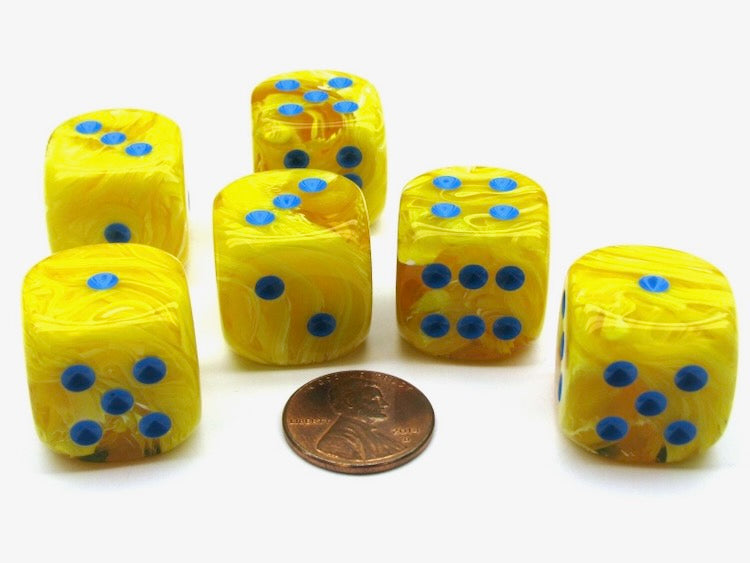 Vortex Yellow/blue 20mm d6 dice w/pips (Single Die)