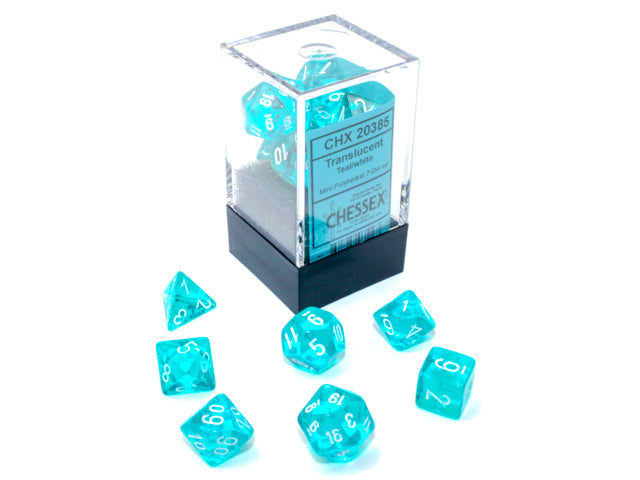 Translucent Mini-hedral Teal/white 7-Die Set