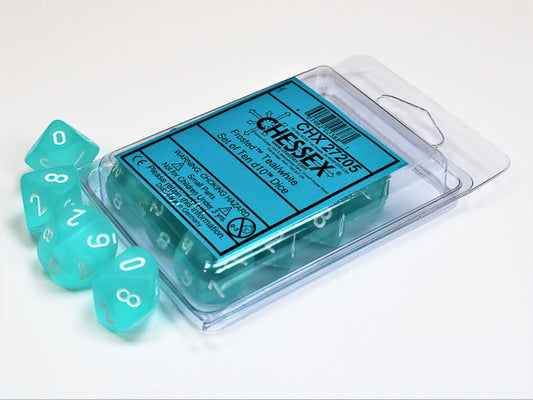 CHX27205: Teal/White Frosted Set of Ten d10's