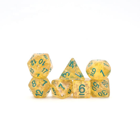 Yellow Glitter and Gold Foil with Green Ink Dice Set