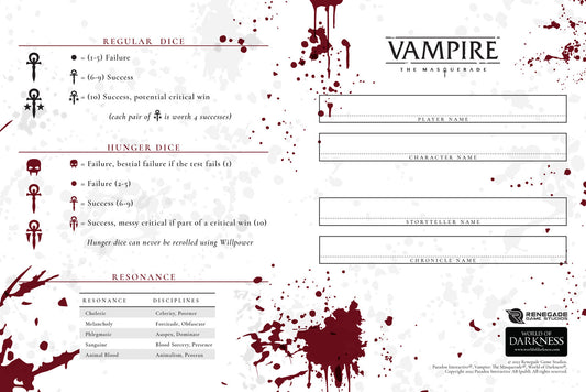 Vampire: The Masquerade 5th Edition Roleplaying Game Expanded Character Sheet Journal