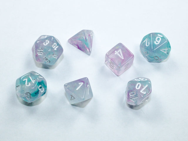 Nebula Wisteria/white Mini-Polyhedral 7-Die Set