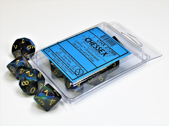 CHX27299: Lustrous Shadow/gold Set of Ten d10's