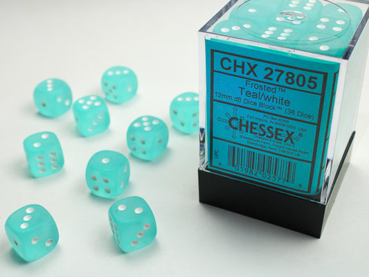 CHX27805: Frosted Teal/white 12mm d6 Dice Block (36 dice)