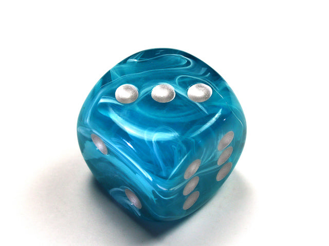 Cirrus Aqua/silver 30mm d6 dice w/pips (Single D6)