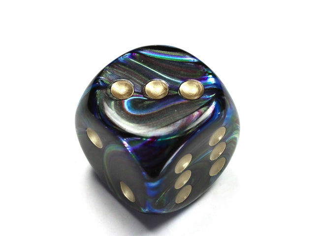Lustrous Shadow/gold 30mm d6 dice w/pips (Single D6)