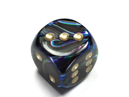 Lustrous Shadow/gold 30mm d6 dice w/pips (Single D6)