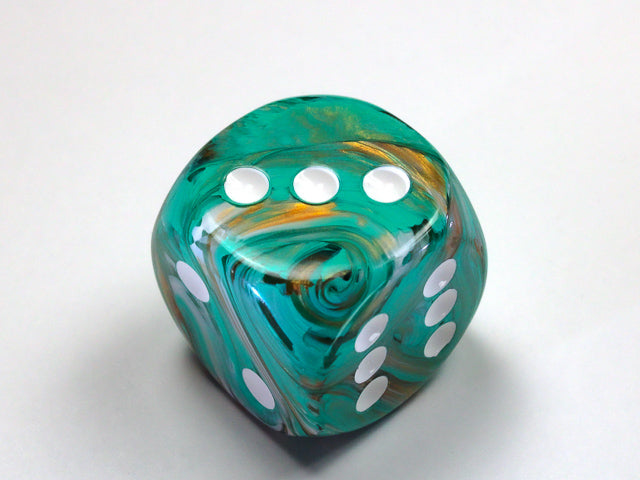 Marble Oxi-Copper/white 30mm d6 dice w/pips (Single D6)