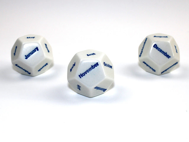 12 Months Blue/White 28mm Dice (Single D12)