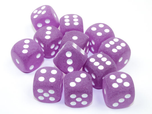 Frosted 16mm d6 Purple/white Dice Block (12 dice)
