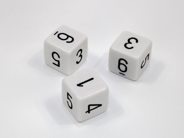 Opaque Polyhedral White/black d6 with Numbers (16mm Set of 10)